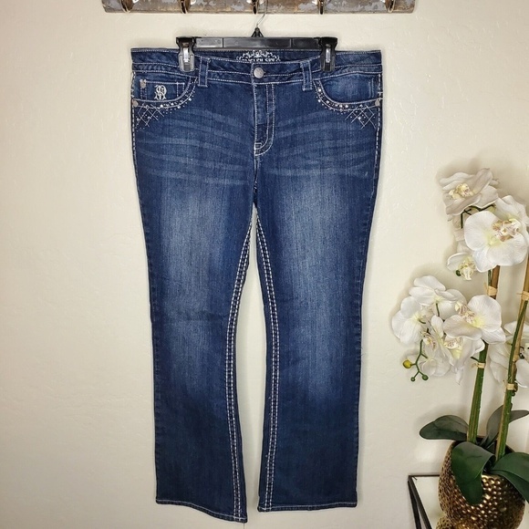 Paisley Sky Women Thick Stitch Bling Bootcut Stretch Blue Jeans Sz 14 - Picture 1 of 8